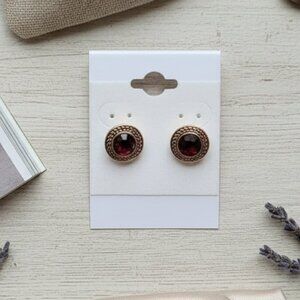 Napier Gold-Tone Earrings with Deep Red Stones